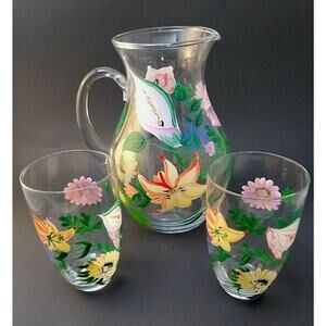 Royal Danube Hand Painted Crystal Pitcher and Glasses